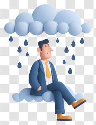 Businessman Sitting Under Rain - Man In Suit Sitting On Cloud With Rain Transparent PNG