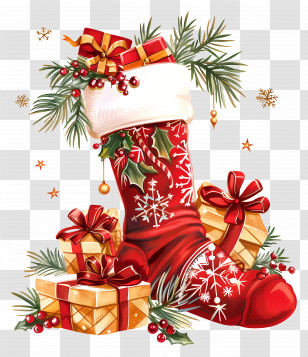 Christmas Sock - Festive Christmas Stocking With Decorated Gifts Transparent PNG