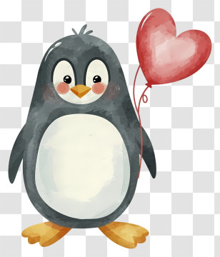 Cartoon - Penguin Holding Heart Balloon Cartoon Illustration Transparent PNG