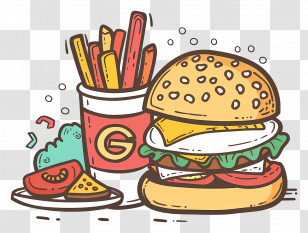 Cartoon Food - Fun Cartoon Fast Food Combo Illustration Transparent PNG