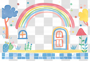 Cute Frame - Colorful Rainbow And House Doodle Transparent PNG