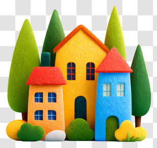 Real Estate - Colorful Houses In A Village Illustration Transparent PNG