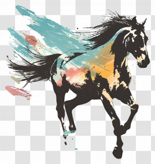 Galloping Horse Silhouette - Stylized Galloping Horse Illustration Transparent PNG