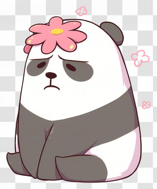 Kawaii Bear - Sad Panda With Flower Transparent PNG