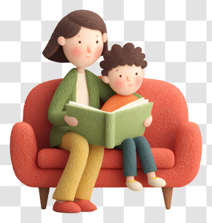 Mother Reads Book To Daughter - Mother And Child Reading On Sofa Transparent PNG