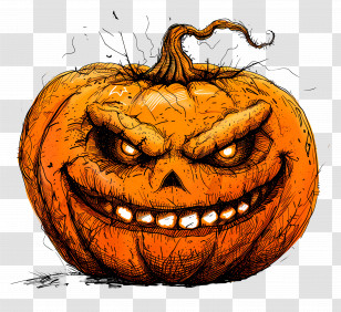 Halloween Pumpkin - Evil Pumpkin Illustration For Halloween Transparent PNG