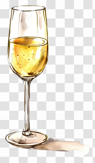 Glass Of Champagne - Elegant Wine Glass With Champagne Illustration Transparent PNG