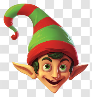 Christmas Elf - Cheerful Christmas Elf With Striped Hat Transparent PNG
