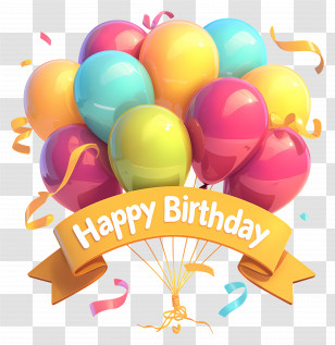 Birthday Balloon - Colorful Birthday Balloons And Banner Decoration Transparent PNG