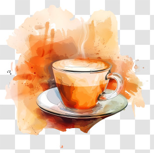 Espresso Coffee - Orange Watercolor Coffee Cup Art Transparent PNG