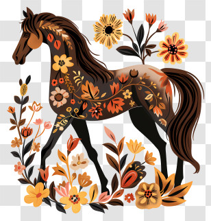 Brown Horse - Decorative Horse With Floral Pattern Transparent PNG