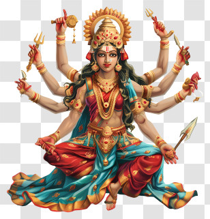 Durga Maa - Hindu Goddess With Multiple Arms Transparent PNG