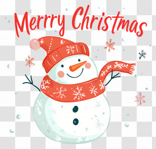 Christmas Snowman - Snowman With Merry Christmas Hat And Scarf Transparent PNG