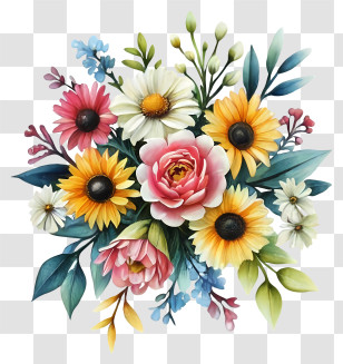 Cartoon - Colorful Flower Bouquet Illustration Transparent PNG