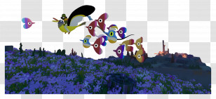 Flock - Colorful Fish Flying Over Field Transparent PNG