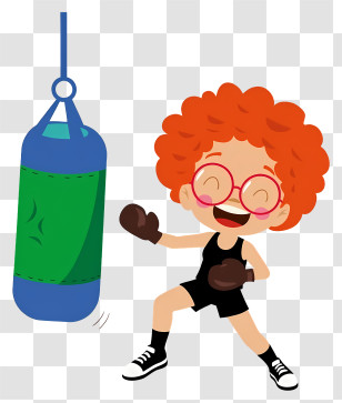 Girl Striking Punching Bag - Child Practicing Boxing Transparent PNG