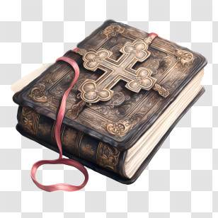 Bible With Cross - Closed Holy Book With Intricate Cross Design Transparent PNG