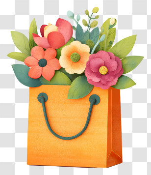 Paper Shopping Bag - Orange Flower Gift Bag Transparent PNG