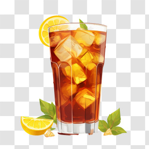 Ice Tea - Glass Of Iced Tea With Lemon And Ice Cubes Transparent PNG