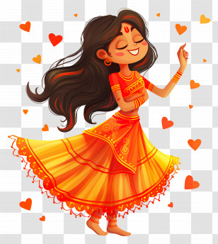 Bengali Woman Dancing - Happy Dancing Girl With Hearts Transparent PNG