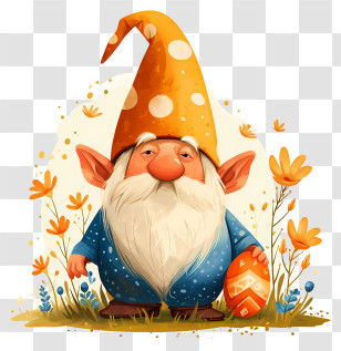 Easter Day Gnome - Gnome With Easter Egg In Flower Field Transparent PNG