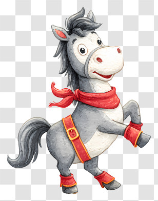 Watercolor Horse - Playful Cartoon Horse With Red Scarf Transparent PNG