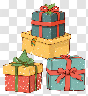 Presents - Holiday Gift Boxes With Colorful Ribbons Transparent PNG