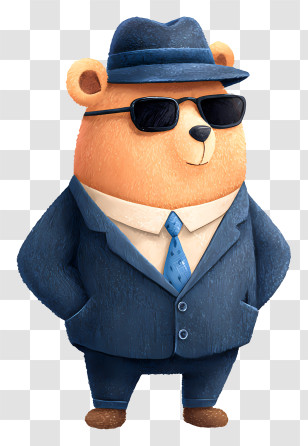 Cool Secret Agent - Business Bear Character Illustration Transparent PNG