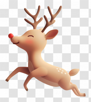 Christmas Deer - Rudolph Cartoon Running With Red Nose Transparent PNG