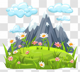 Mountain Range - Illustrated Mountain Landscape With Meadow Transparent PNG