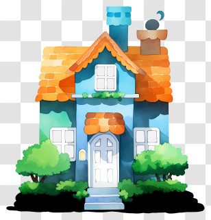Blue House - Small Cute Doodle Blue House With Orange Roof Transparent PNG