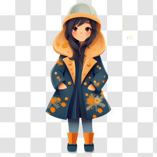Winter Girl - Stylish Woman In Floral Printed Coat Transparent PNG