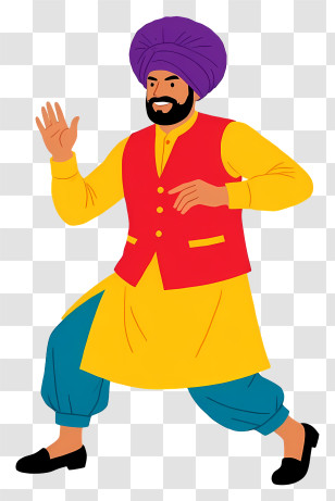 Punjabi Dancer - Yellow Kurta Purple Turban Dancer Transparent PNG