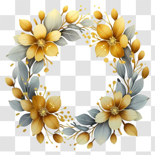 Wreath - Golden Floral And Leaf Wreath Decoration Transparent PNG