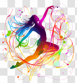 Dancer - Dancing Silhouette With Colorful Swirls Transparent PNG