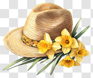 Spring Flower Hat - Straw Hat With Daffodils Transparent PNG