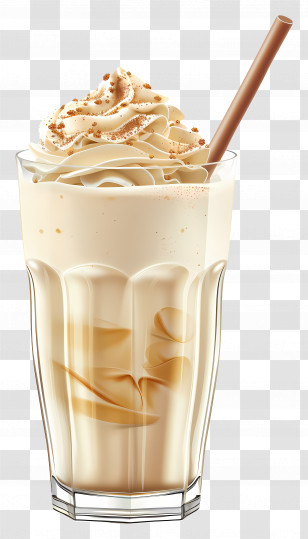 Milkshake - Vanilla Milkshake With Whipped Cream And Straw Transparent PNG