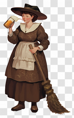 Woman Holding Beer Mug - Witch Drinking With Broom Transparent PNG