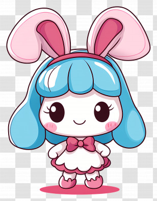 Cartoon Character - Cartoon Bunny Girl With Blue Hair And Pink Bow Transparent PNG