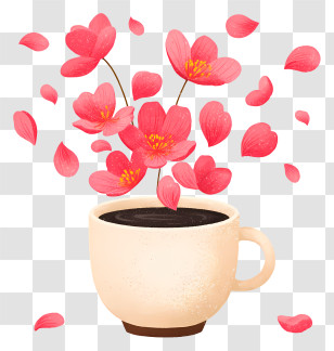 Petals Filling Coffee - Cup With Pink Flowers And Petals Transparent PNG