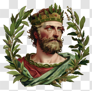 King - Regal Portrait Of A Crowned Man With Laurel Wreath Transparent PNG