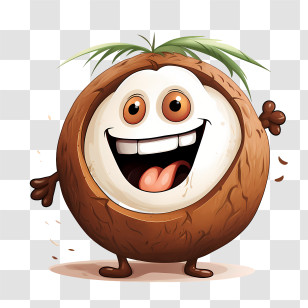 World Coconut Day - Happy Cartoon Coconut With Leaf Transparent PNG