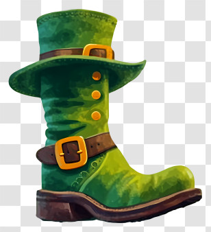 Watercolor Style Leprechaun Shoes - Green Boot With Hat Illustration Transparent PNG