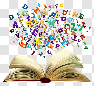 Words Come Out From Book - Open Book With Flying Letters Transparent PNG