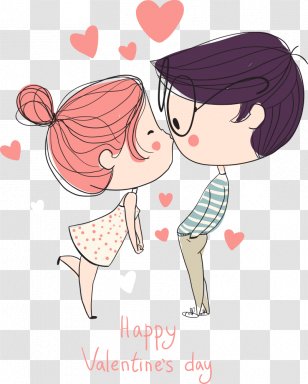Cartoon Drawing Couple - Love - Vector Kissing Transparent PNG