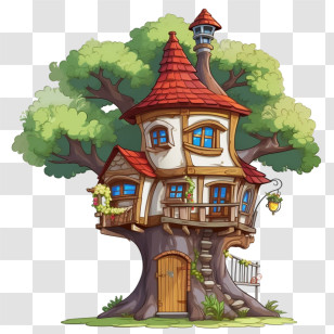 Tree House - Cozy Red Roof Treehouse In Nature Transparent PNG