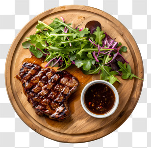 Steak - Grilled Steak And Fresh Greens On Serving Plate Transparent PNG