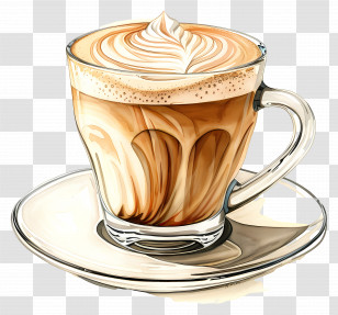Coffee - Artistic Latte In Glass Cup Transparent PNG