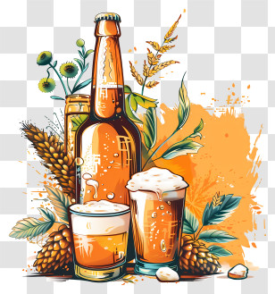 Homebrew Day - Beer Bottle And Glass With Hops Transparent PNG