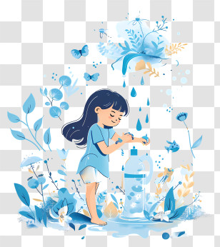 World Water Day - Girl Filling Water Bottle In Nature Transparent PNG